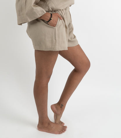 Organic Linen Boxy Lounge Shorts - Raw