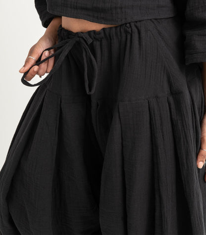 Organic Muslin Patiala Pants - Black