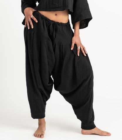 Organic Muslin Patiala Pants - Black