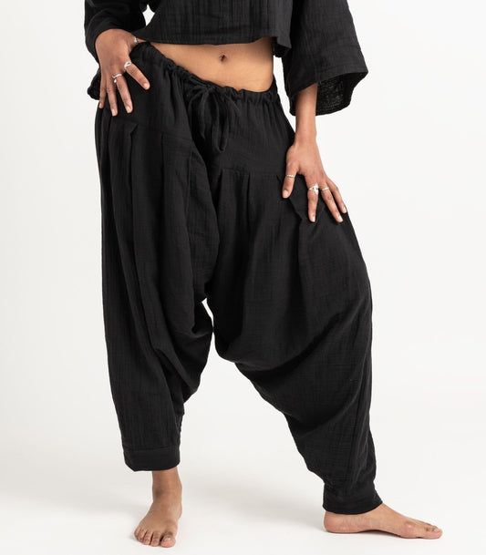 Organic Muslin Patiala Pants - Black