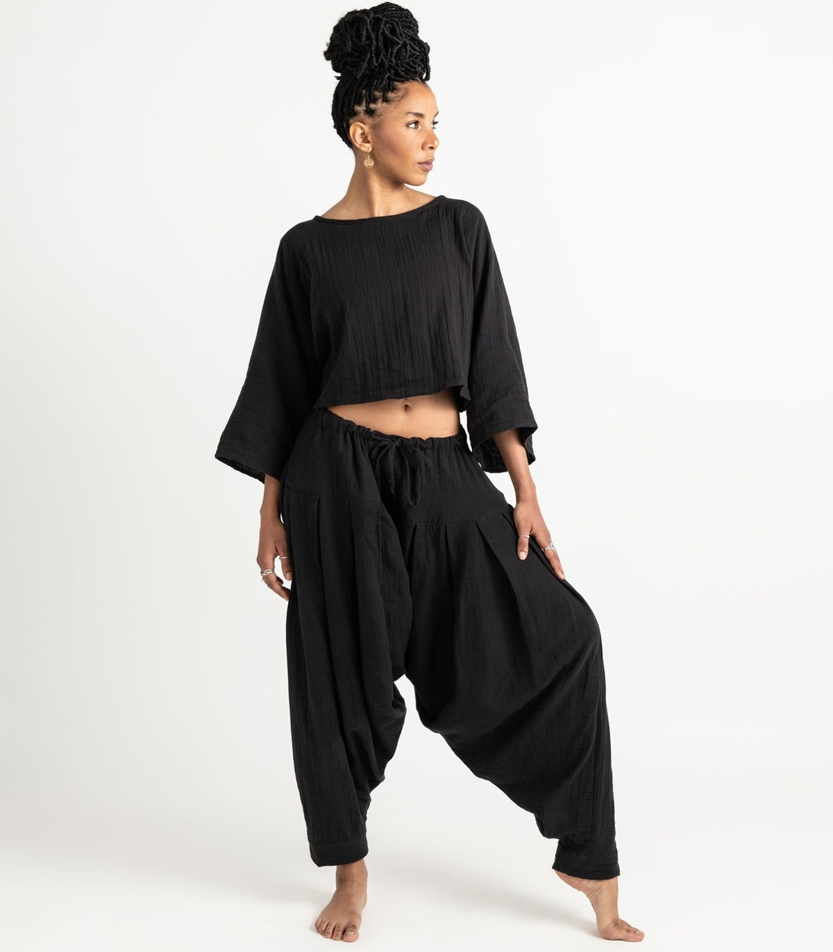 Organic Muslin Patiala Pants - Black