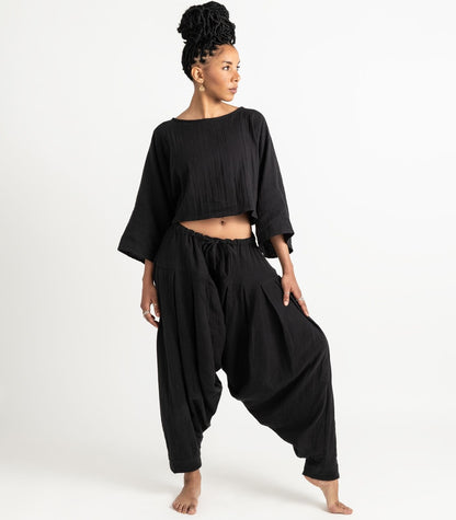 Organic Muslin Patiala Pants - Black