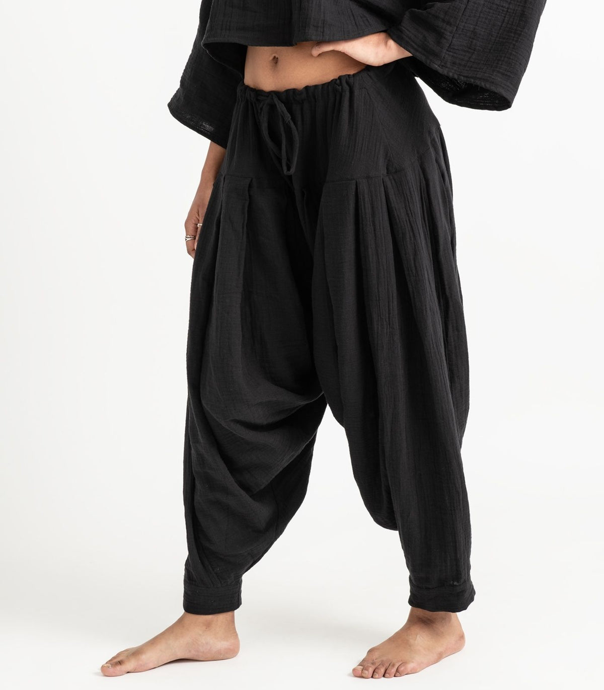 Organic Muslin Patiala Pants - Black