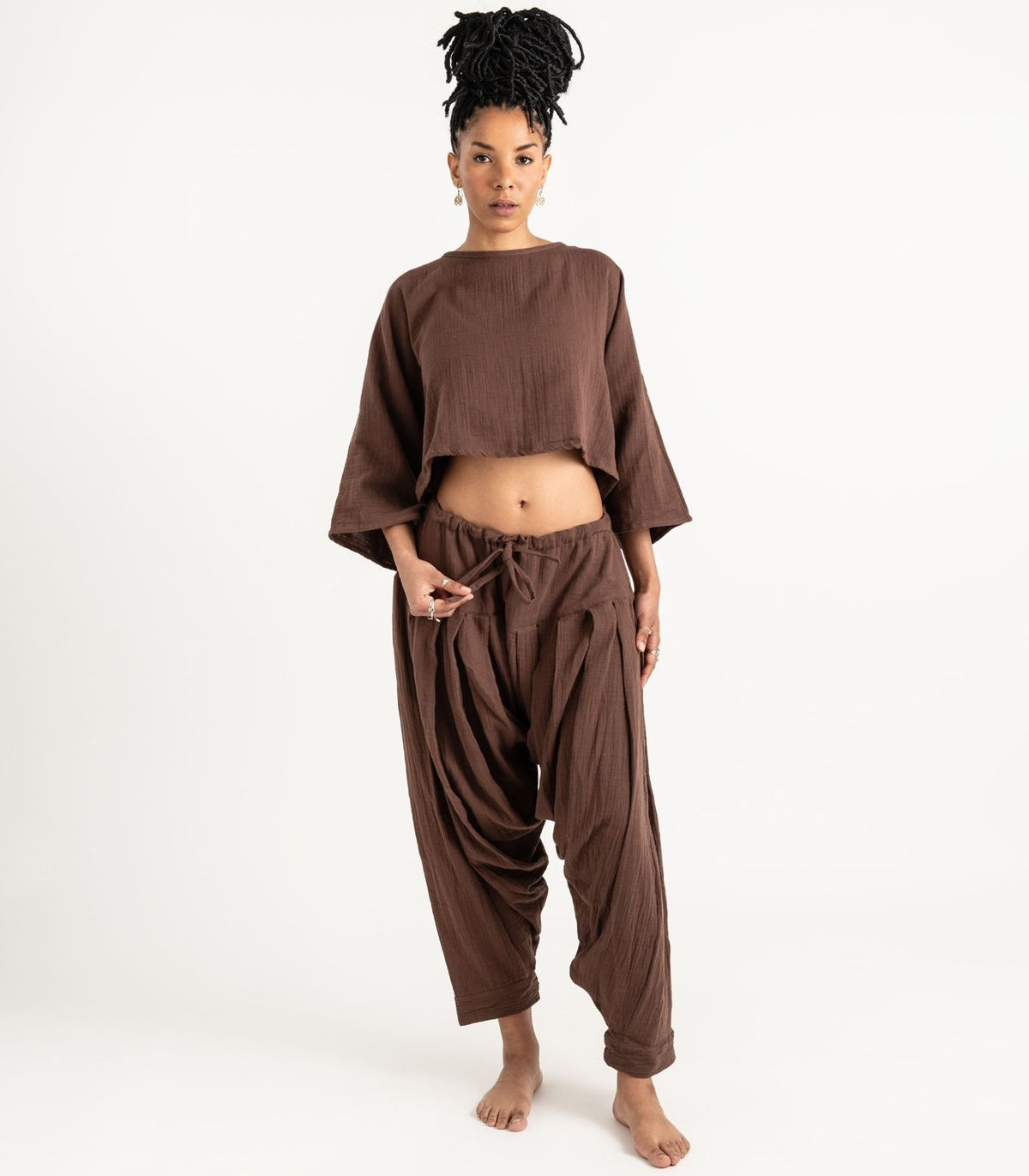 Organic Muslin Patiala Pants - Chocolate