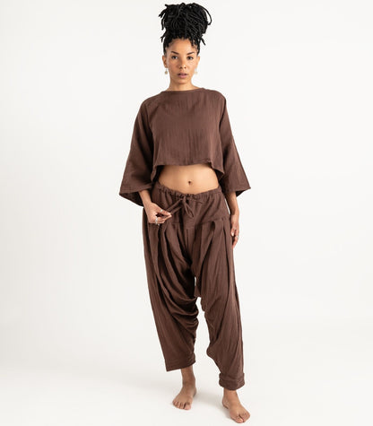 Organic Muslin Patiala Pants - Chocolate