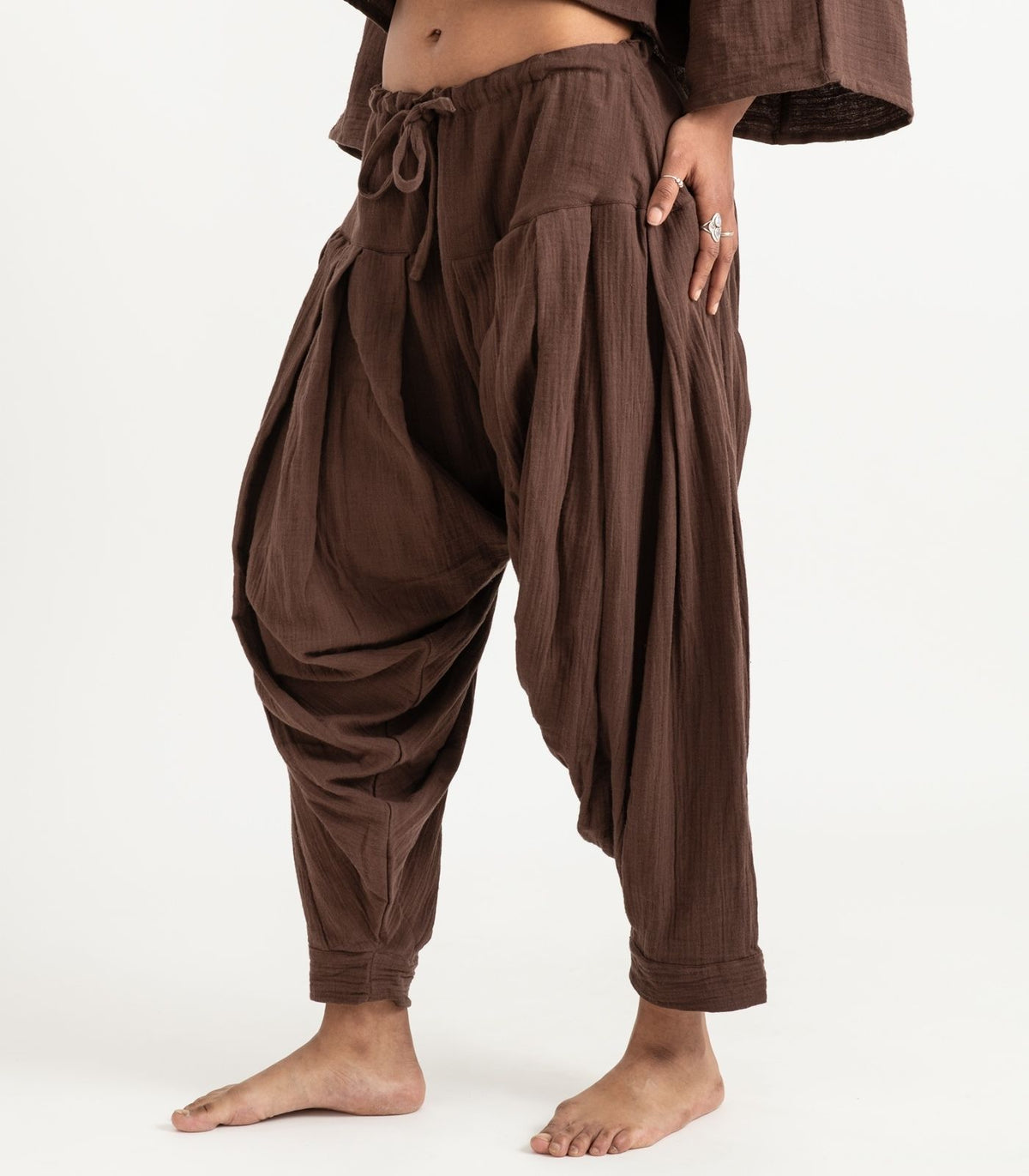 Organic Muslin Patiala Pants - Chocolate