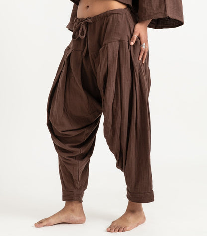 Organic Muslin Patiala Pants - Chocolate