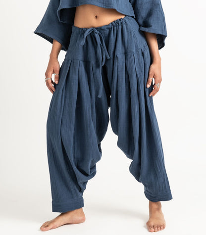 Organic Muslin Patiala Pants - Indigo
