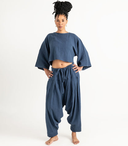 Organic Muslin Patiala Pants - Indigo