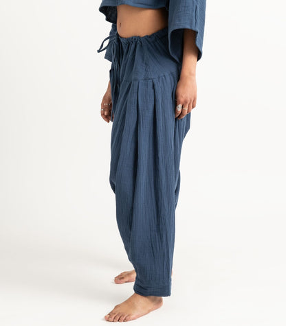 Organic Muslin Patiala Pants - Indigo