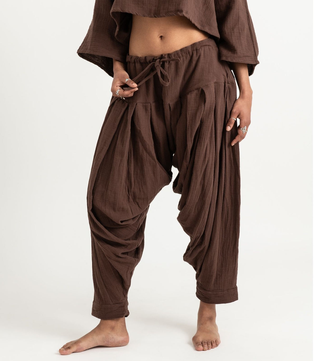 Organic Muslin Patiala Pants - Chocolate