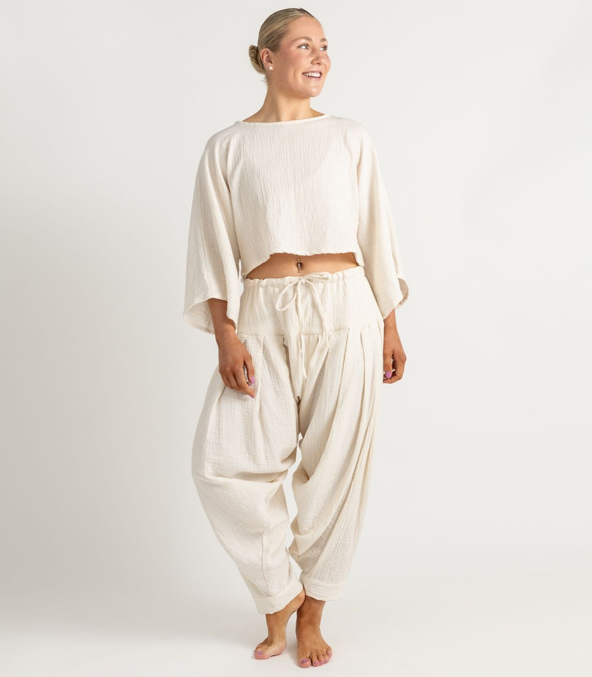 Organic Muslin Patiala Pants - Natural