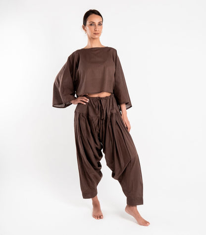 Organic Voile Patiala Pants - Chocolate