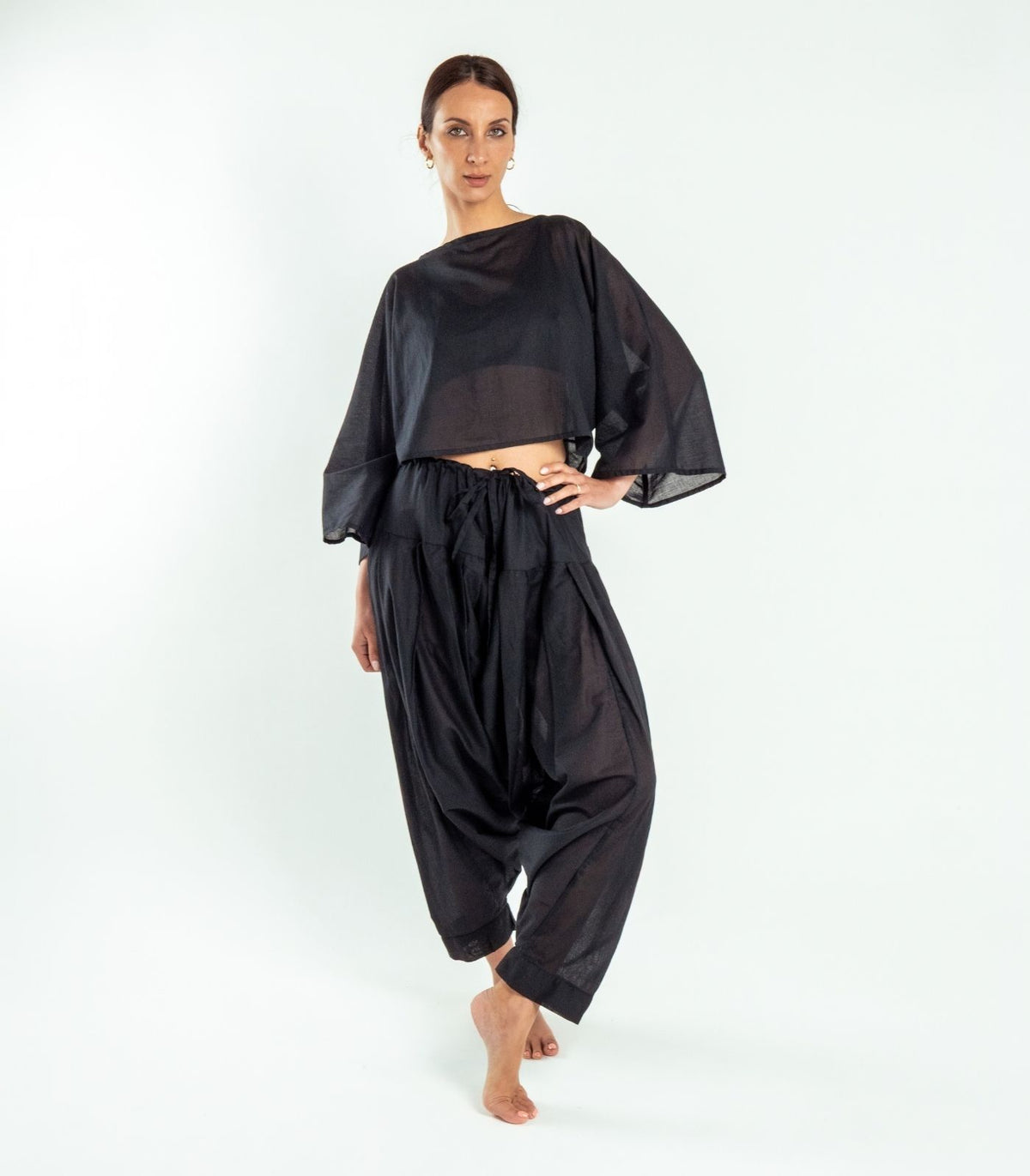 Organic Voile Patiala Pants - Black