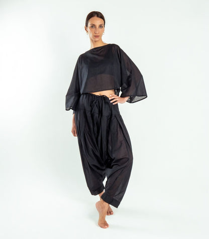 Organic Voile Patiala Pants - Black