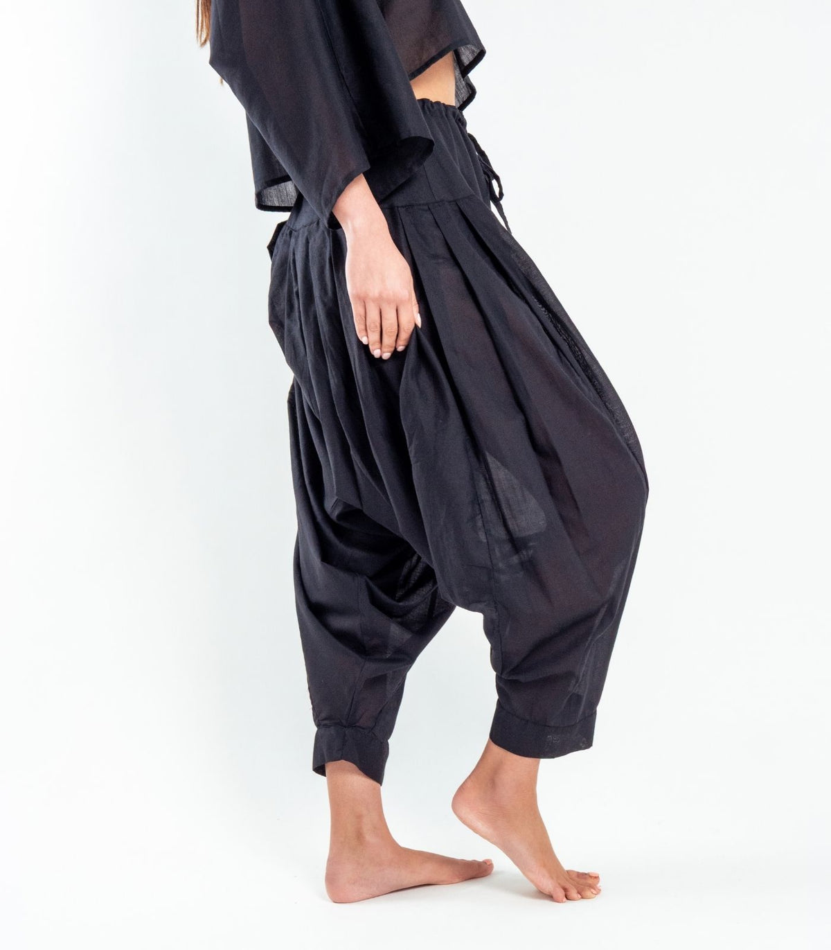 Organic Voile Patiala Pants - Black