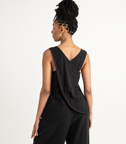 Organic Muslin Petal Tank - Black