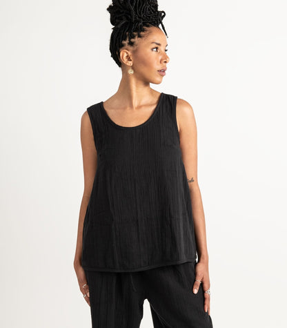 Organic Muslin Petal Tank - Black