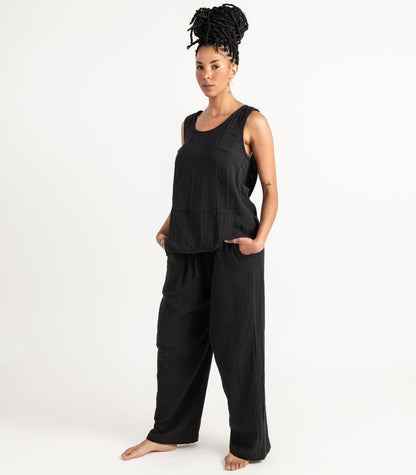 Organic Muslin Petal Tank - Black