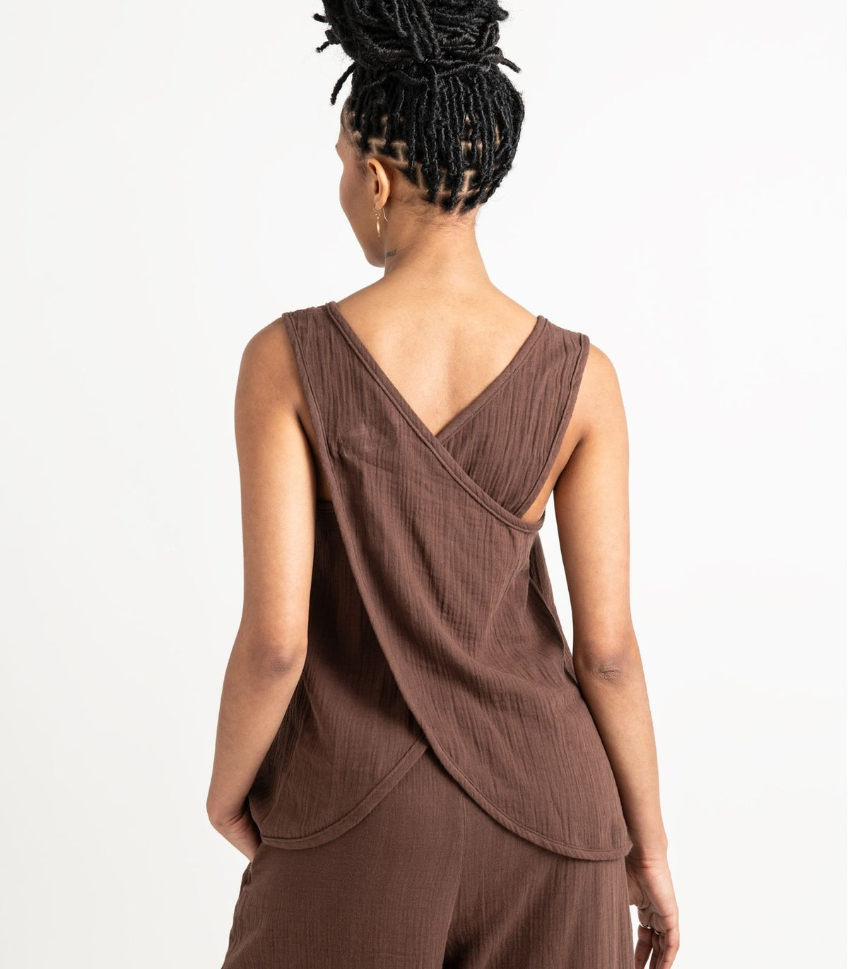 Organic Muslin Petal Tank - Chocolate