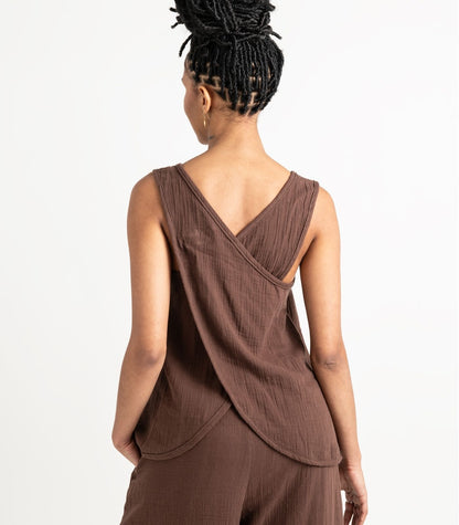 Organic Muslin Petal Tank - Chocolate