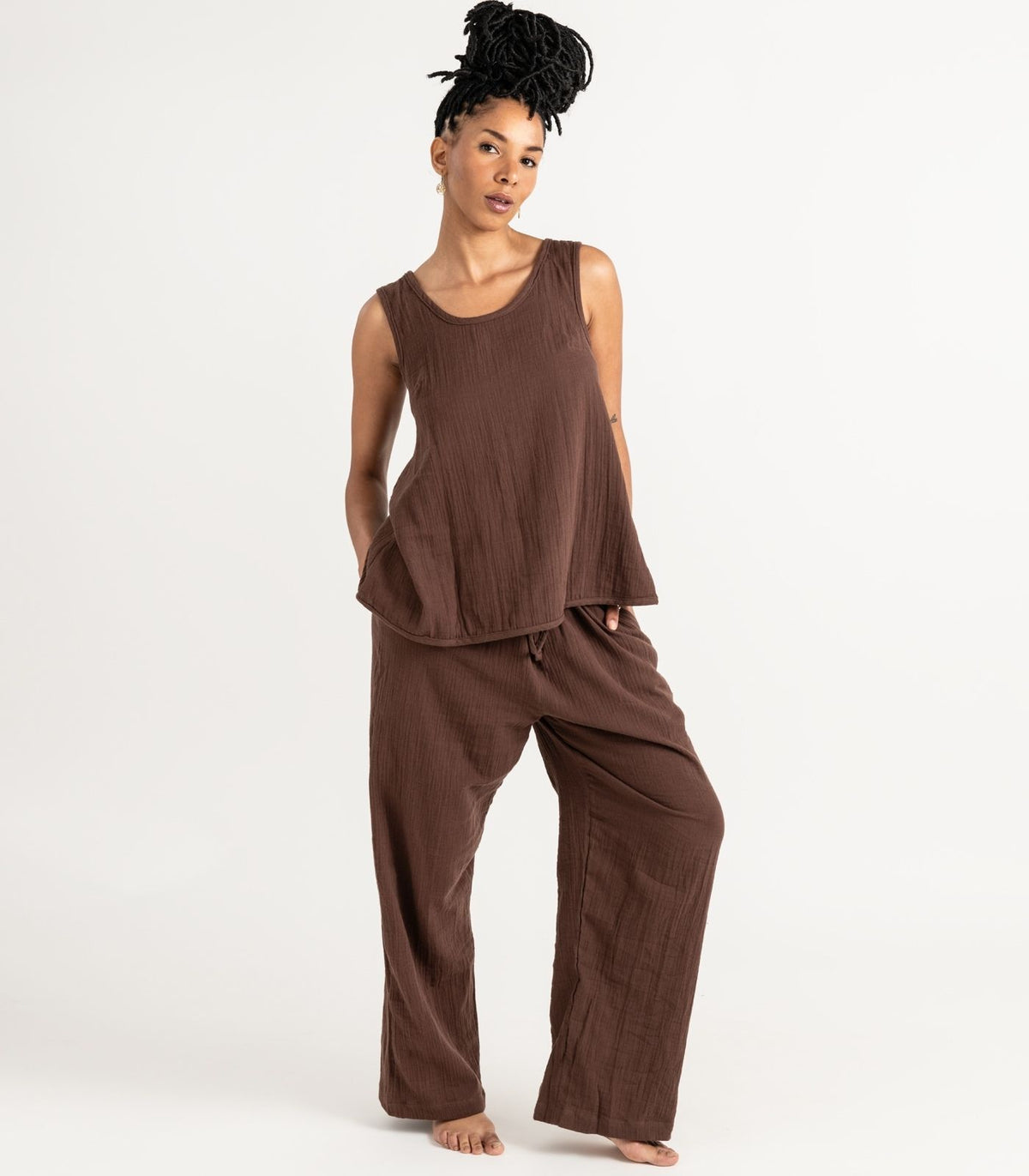 Organic Muslin Petal Tank - Chocolate