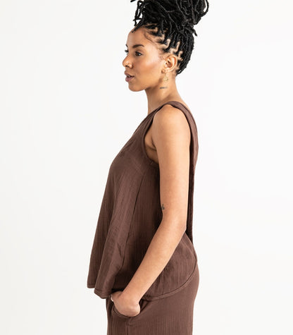 Organic Muslin Petal Tank - Chocolate