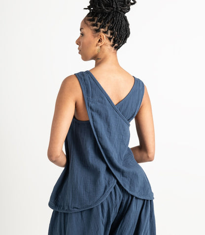 Organic Muslin Petal Tank - Indigo