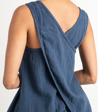 Organic Muslin Petal Tank - Indigo