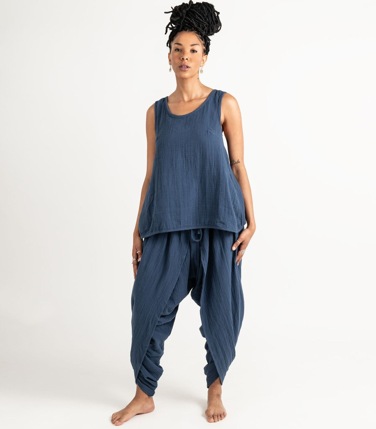 Organic Muslin Petal Tank - Indigo