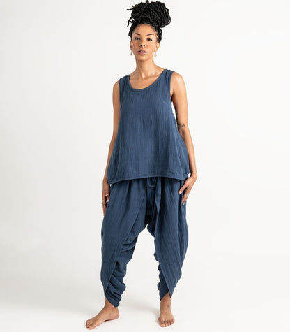 Organic Muslin Petal Tank - Indigo