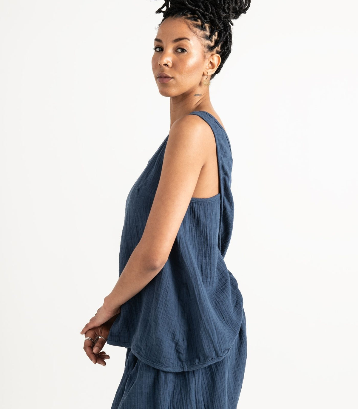Organic Muslin Petal Tank - Indigo