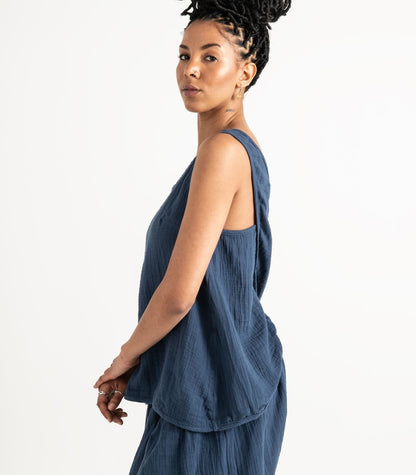 Organic Muslin Petal Tank - Indigo