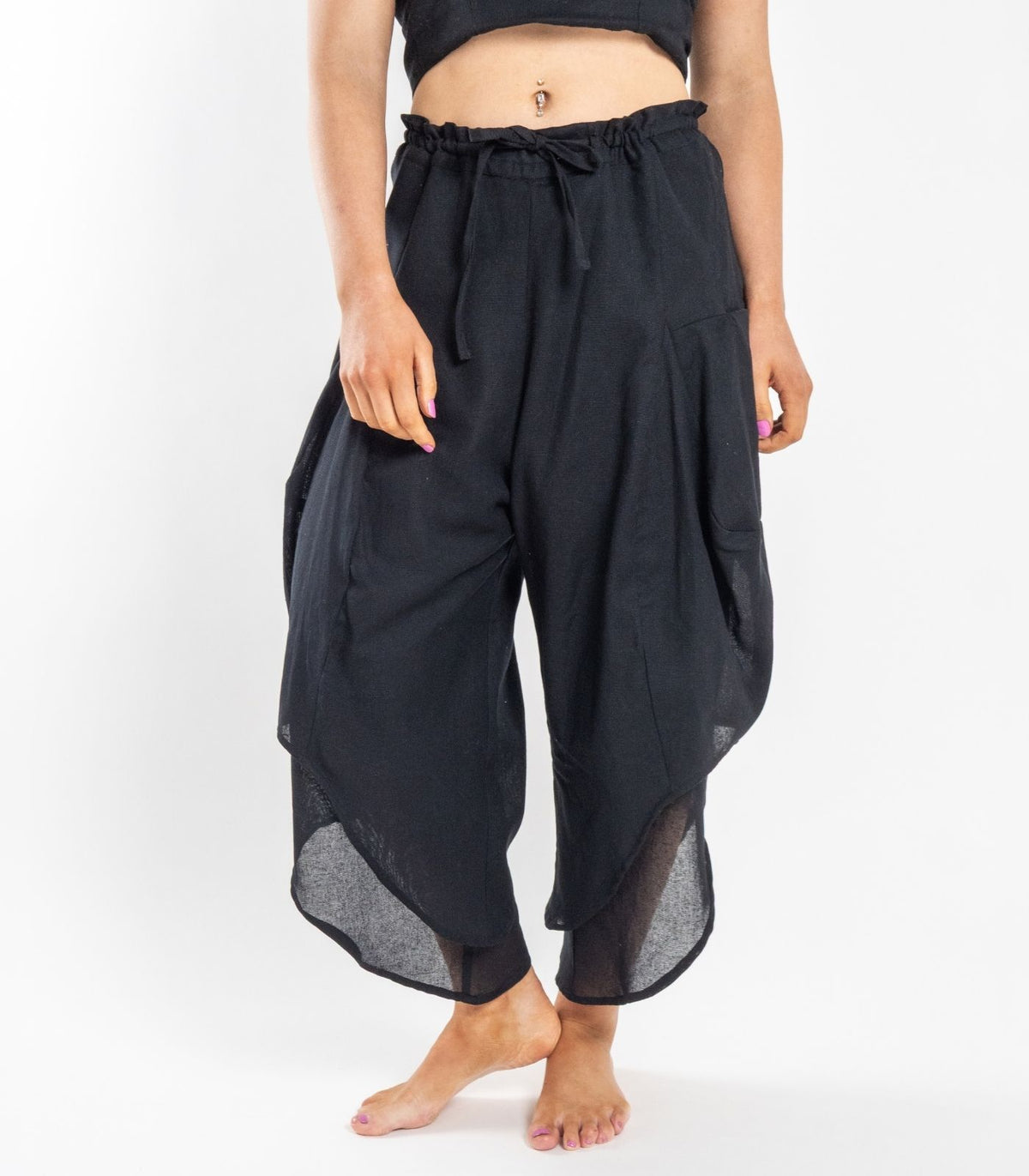 Organic Khadi Ripple Pants - Black