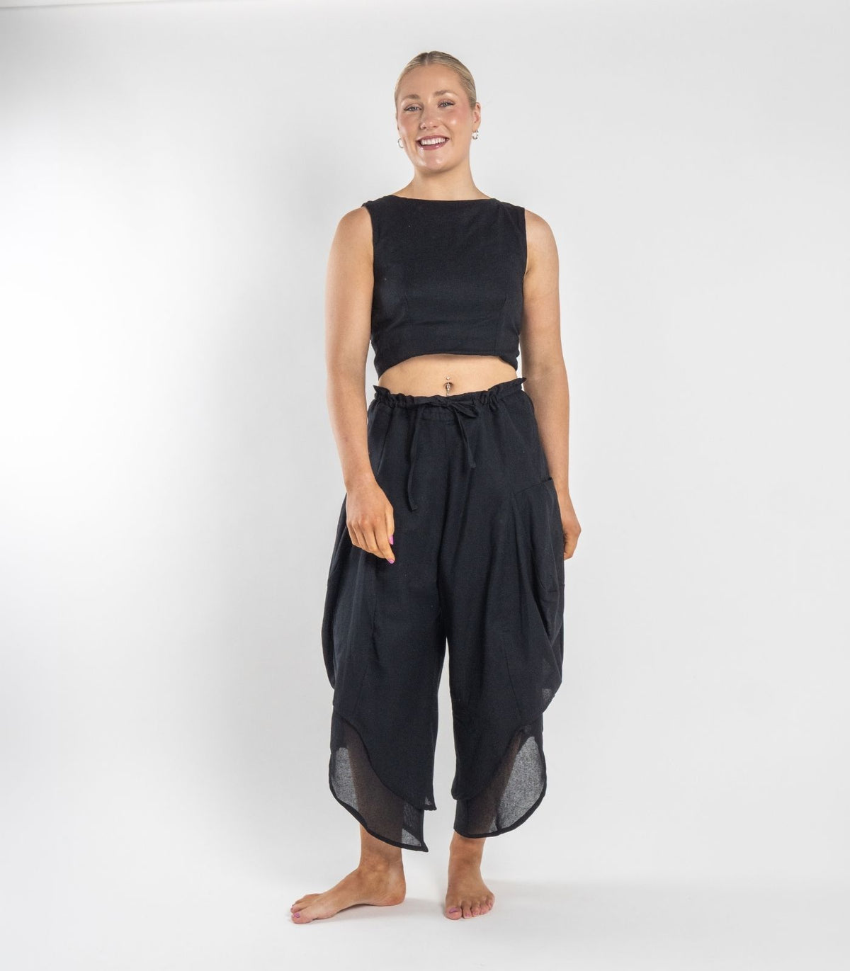 Organic Khadi Ripple Pants - Black