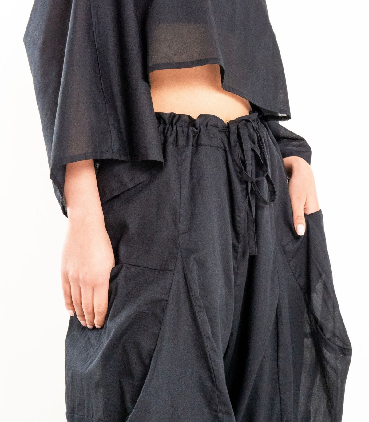 Organic Voile Ripple Pants - Black