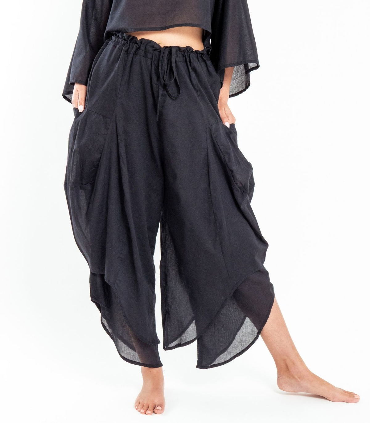 Organic Voile Ripple Pants - Black
