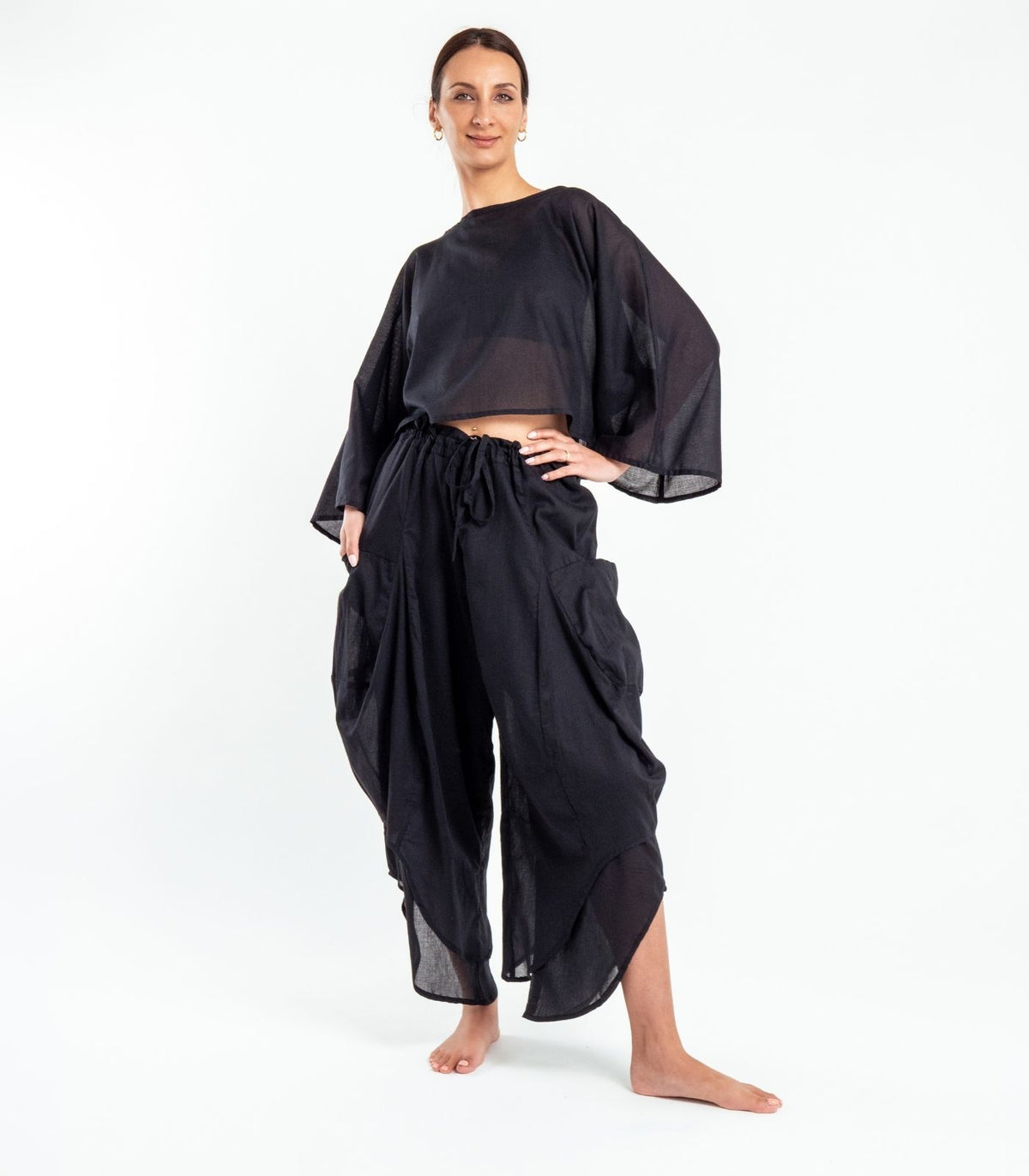 Organic Voile Ripple Pants - Black