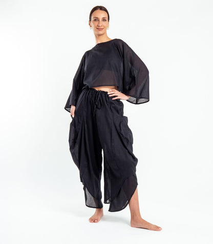 Organic Voile Ripple Pants - Black