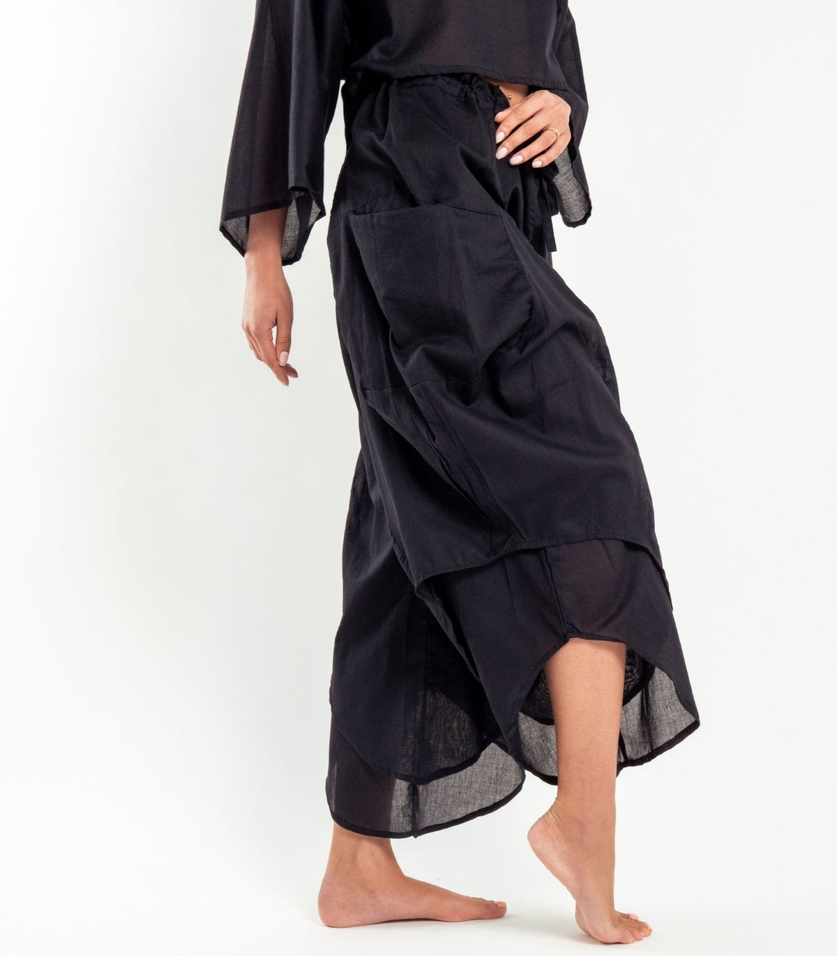 Organic Voile Ripple Pants - Black