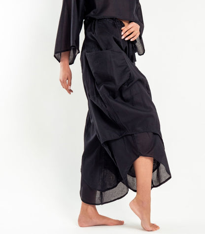Organic Voile Ripple Pants - Black