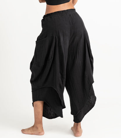 Organic Muslin Ripple Pants - Black