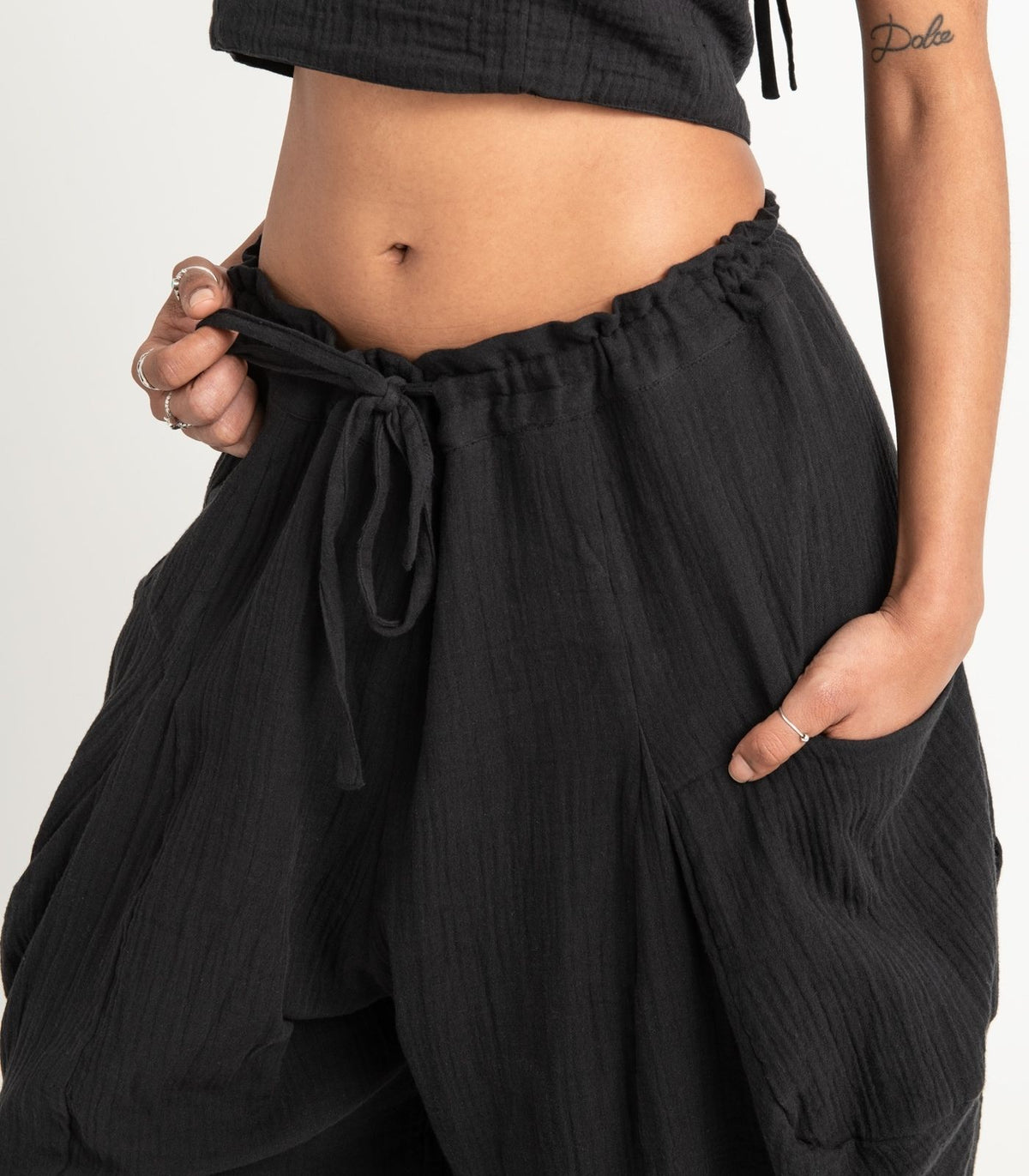 Organic Muslin Ripple Pants - Black