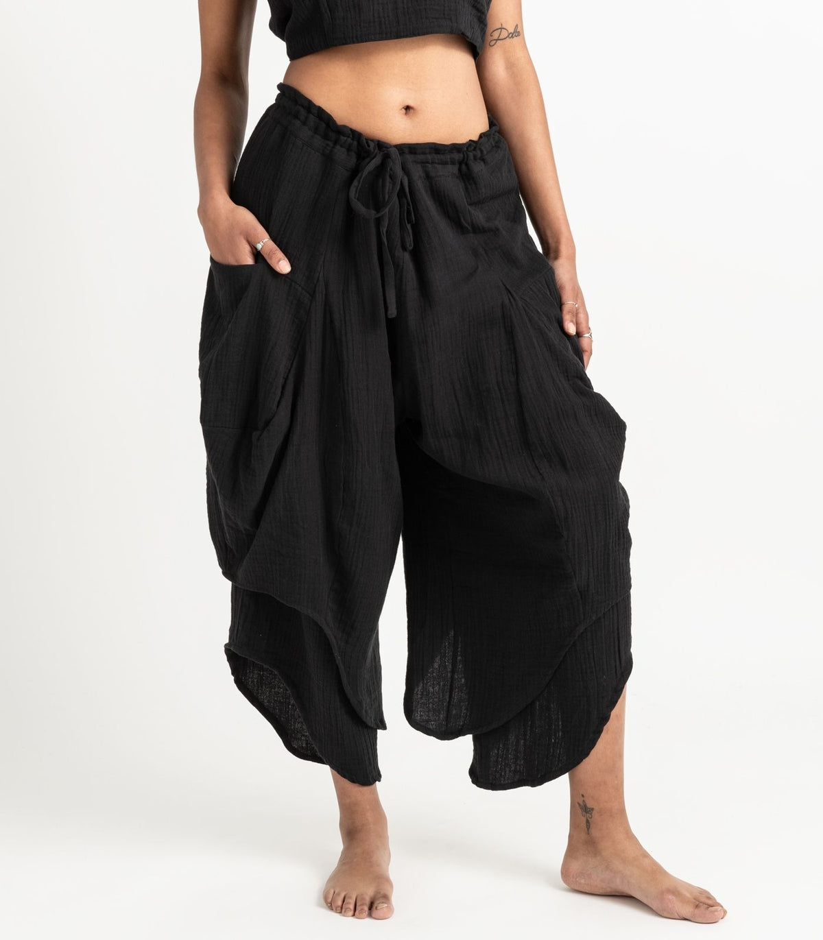 Organic Muslin Ripple Pants - Black