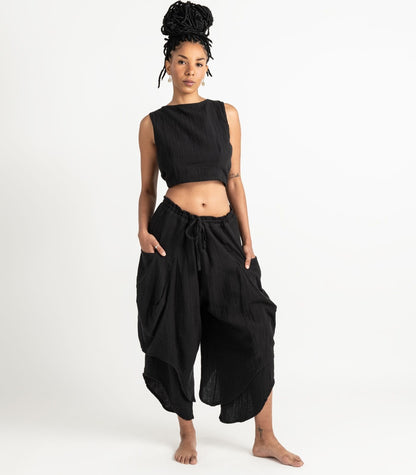 Organic Muslin Ripple Pants - Black