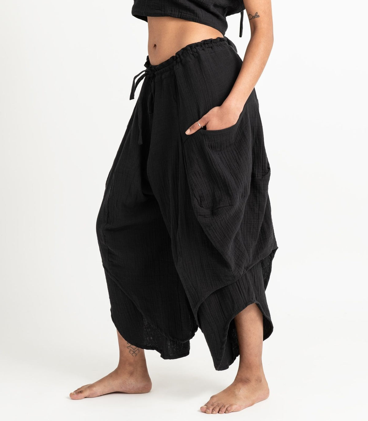 Organic Muslin Ripple Pants - Black