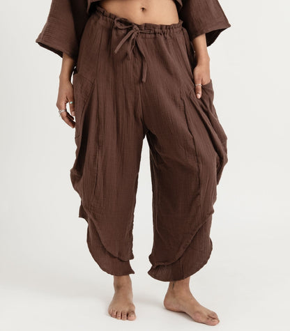 Organic Muslin Ripple Pants - Chocolate