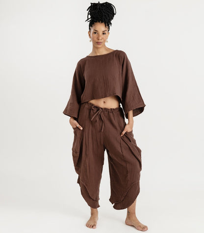 Organic Muslin Ripple Pants - Chocolate