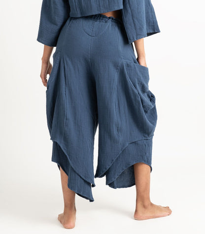 Organic Muslin Ripple Pants - Indigo