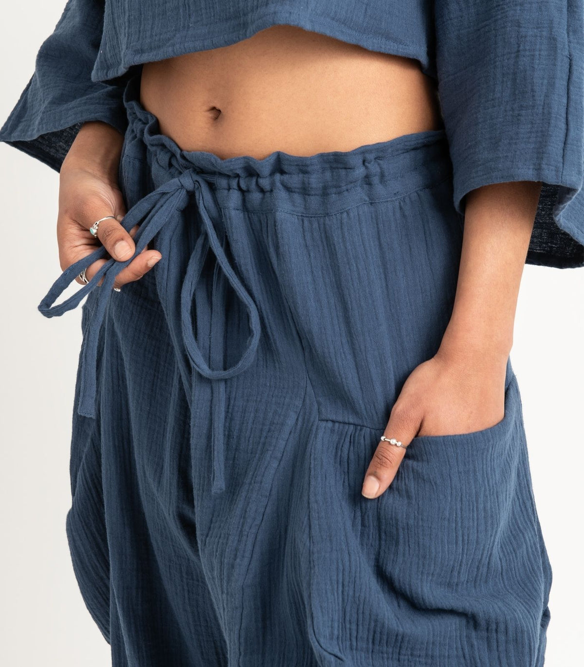Organic Muslin Ripple Pants - Indigo